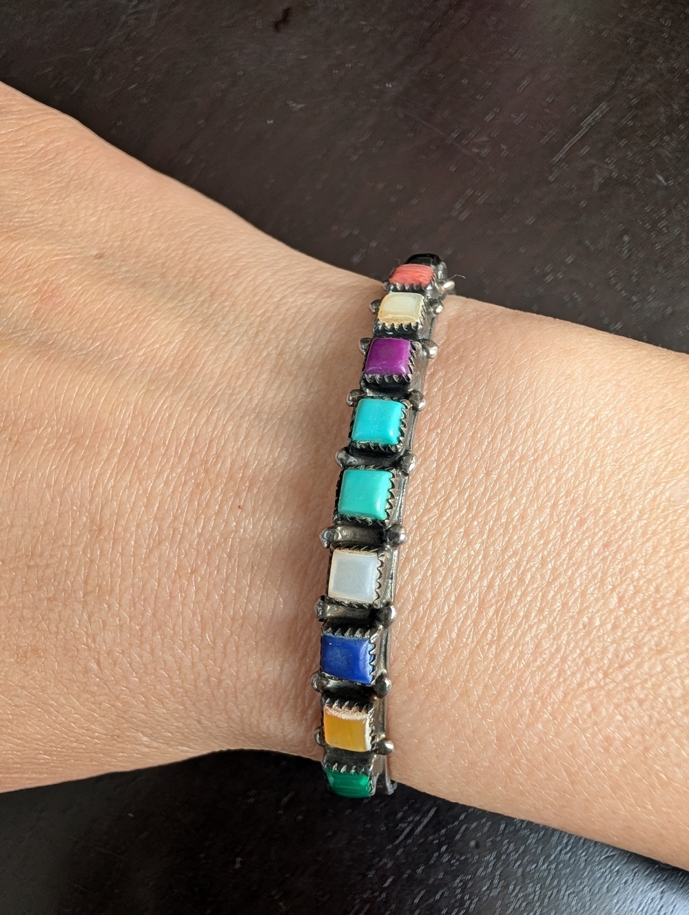 Multicolor Square Genuine Gemstone Silver Bracelet